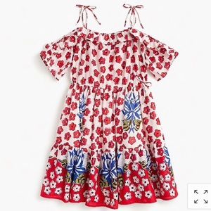 Girls tie shoulder dress in red floral